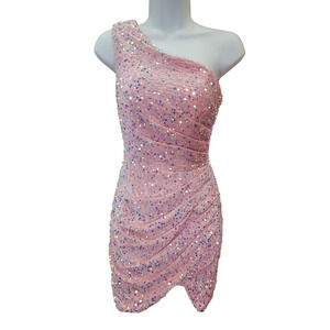 Women's Light Pink One Shoulder Sequin Dress